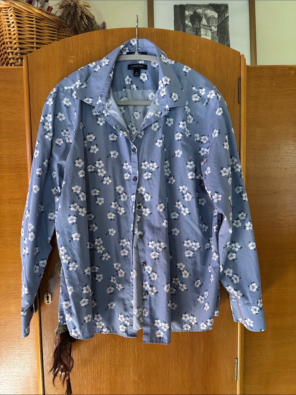 Lands' End Light Blue Floral Button-Up Shirt